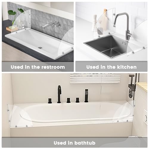 2Pcs Removable 10.6"x10.6" Large Shower Splash Guard with Silicone Sucker, Reusable Splash Guard for Shower, 3MM Thickened Bathtub Splash Guard,Detachable Bathtub Splash Guard for Tub