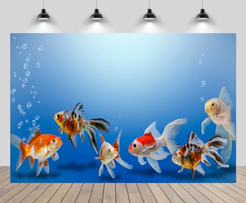5x3ft Fish Tank Backdrop Aquarium Underwater Goldfish Bubbles Blue Background Diving Holiday Fishing Party Decoration Photo Props Wallpaper