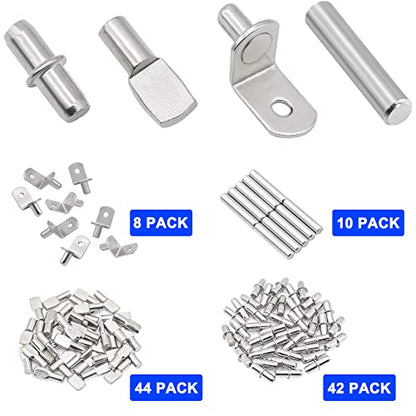 104Pcs Shelf Pins Kit,4 Styles Nickel Plated Shelf Support Pegs,Bookshelf Pegs for Shelves,Cabinet Shelf Bracket Pegs Shelf Pins Holders for Kitchen Furniture & Closet ( 5mm & 1/4inch ) - style: 4 Style-Silver-104 Pcs