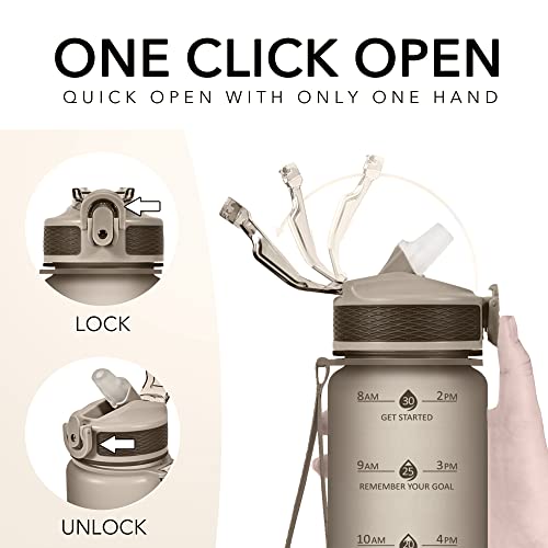 Hyeta Plastic Water Bottle With Straw & Time Marker, 32oz Leakproof Jug - color: Black Cloud