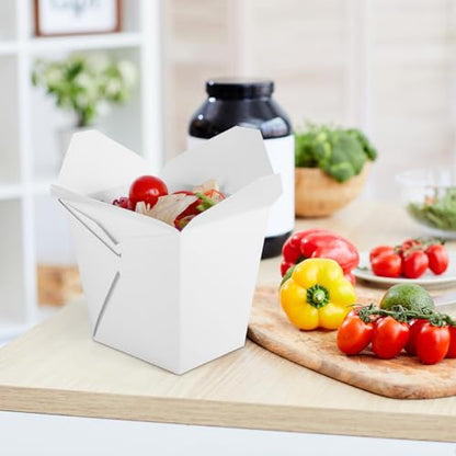 50 Pack 32oz Chinese Take Out Food Boxes with Metal Wire Handle & Labels, Party Favor Boxes Paper Take Out Food Containers For Hot Or Cold Food