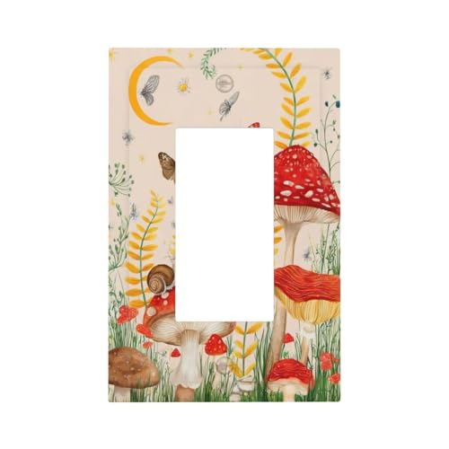 Decorative Outlet Covers with Boho Red Mushroom Plants Butterfly Design 1 Gang Rocker Light Switch Covers Single Decora GFCI Device Wall Plate Faceplate for Bedroom Home Decor - color: Red Mushroom, size: 1-Gang Rocker/5 x 3 IN