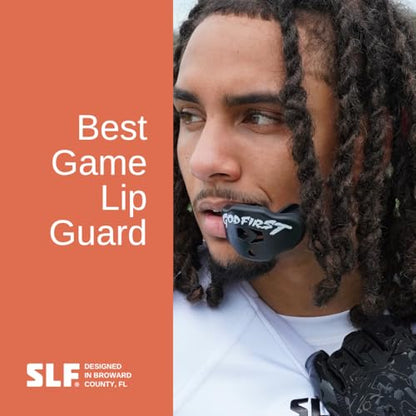 SLEEFS Classic Football Mouthguard with Bold Designs and Removable Strap - color: God First Black