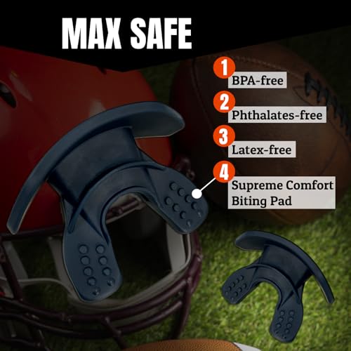 O Shield Core Football Mouth Guard, Detachable Strap | Football Mouth Guard with Detachable Strap — No-Boil Ready Fit, BPA-Free, Brace-Friendly, Includes Carrying Case - color: Navy Blue