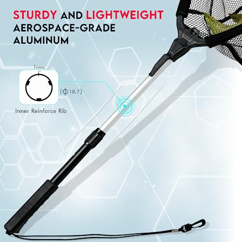 Black Paw Floating Fishing Net Foldable Telescopic Fish Landing Net with Built in Length Scale Rubber Coated for Kayak, Fly, Trout