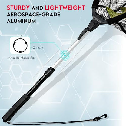 Black Paw Floating Fishing Net Foldable Telescopic Fish Landing Net with Built in Length Scale Rubber Coated for Kayak, Fly, Trout