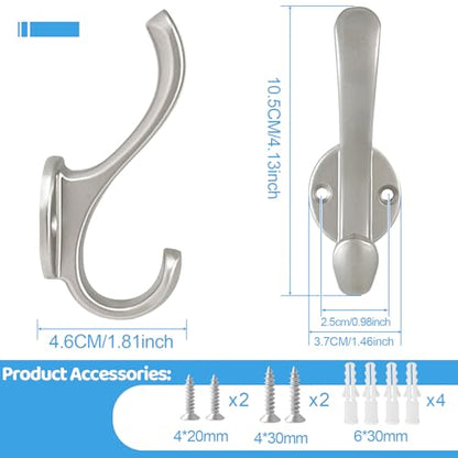 10 Pack Coat Hooks Wall Mount Heavy Duty Utility Retro Double Hooks for Hanging Coats,Hat, Towel, Key, Robe, Scarf, Bag, Cap (Silver) - color: 10 Pack-Silver