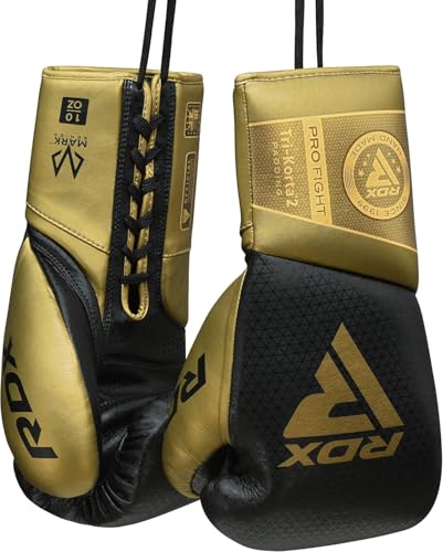 RDX Professional Boxing Gloves, Mark PRO Lace-Up Competition Gloves, Super Skin Maya Hide Leather, Padded Wrist Support, Multi-Layered, Traditional Extra Long Laces for Firm Secure Fit