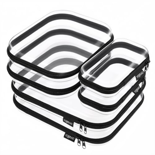 YQBRAO Clear Hard Shell Zipper Cases, 6 Multi-Size Organizers, Black | Rigid clear shells in three practical sizes organize toiletries, cosmetics, cables, stationery and household essentials - color: Black, size: 6 Pack (2L+2M+2S)