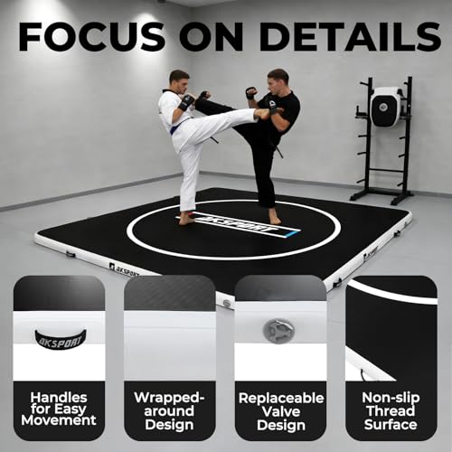 AKSPORT Inflatable Wrestling Mat 10x10FT Training Mat | 4-inch PVC cushioning|easy to clean and store|for family training, PE classes, camps and clubs，BJJ, MMA and judo practice