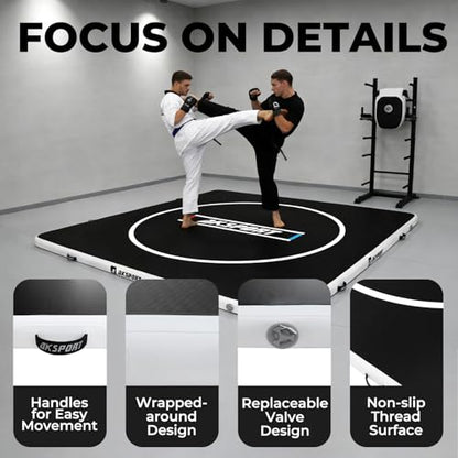 AKSPORT Inflatable Wrestling Mat 10x10FT Training Mat | 4-inch PVC cushioning|easy to clean and store|for family training, PE classes, camps and clubs，BJJ, MMA and judo practice