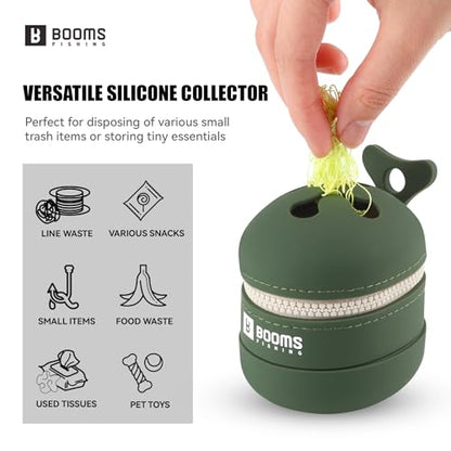 Booms Fishing Portable Trash Pouch: Silicone Expandable & Collapsible Fishing Line Waste Cantainer - Eco-Friendly Reusable Garbage Holder for Fishing, Hiking, Camping & Outdoor Activities - ST2 Green