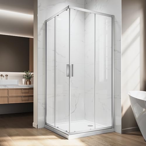 Corner Shower Enclosure 34" L X 34" W X 76" H. Double Corner Sliding Shower Door With 1/4 In Nano-Coated Tempered Glass,Shower Glass Doors In Brushed Silver Hardware Kit for Upgrade Your Bathroom - color: Brushed silver, size: 34"D x 34"W x 76"H