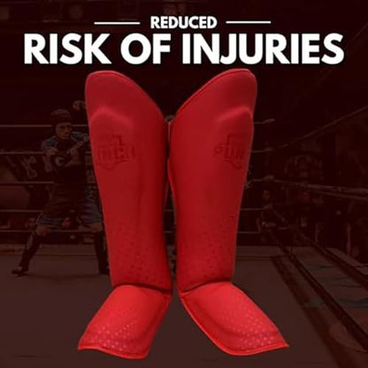 Martial Arts Shin Guards, Leg Protection for MMA, Kickboxing Training Instep Protection, Muay Thai Martial Arts Sparring Training Gear - color: RED, size: X-Small