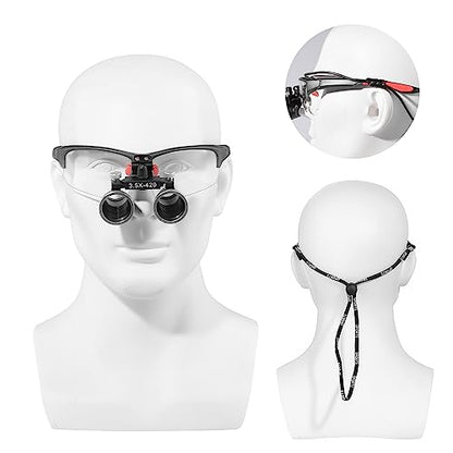 3.5x420MM Angle Adjustable Binocular Loupes Magnifier Glasses Loupes with Cloth Case (Black) - color: Black