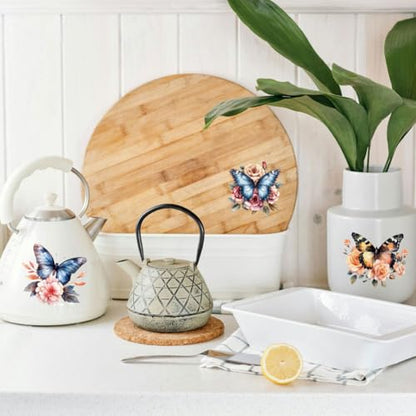 Peacoblue 18 Sheets Rub on Transfers for Crafts, Butterfly and Flower 3.6"x3.9" UV DTF Cup Wraps Waterproof Rub on Cold Transfers Stickers for Wood Glass Metal Cup Tumblers Mirrors Mugs Home Decor - style: Butterfly and flower