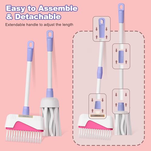 Toddler Cleaning Set, Kids Cleaning Carts Toy Set, Detachable Kids Mop Broom Set for Toddlers - Pretend Play Educational Toy (Pink) - color: Cleaning Cart Set