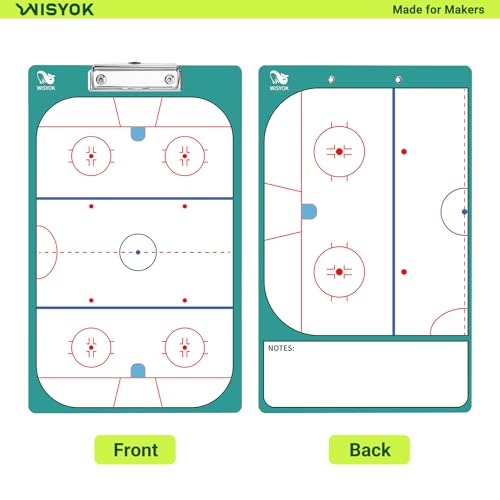 WISYOK Hockey Clipboard for Coaches, Dry Erase | with Marker, Double-Sided, Ideal for Game Strategy, Team Lineup, Practice Drills - style: Hockey