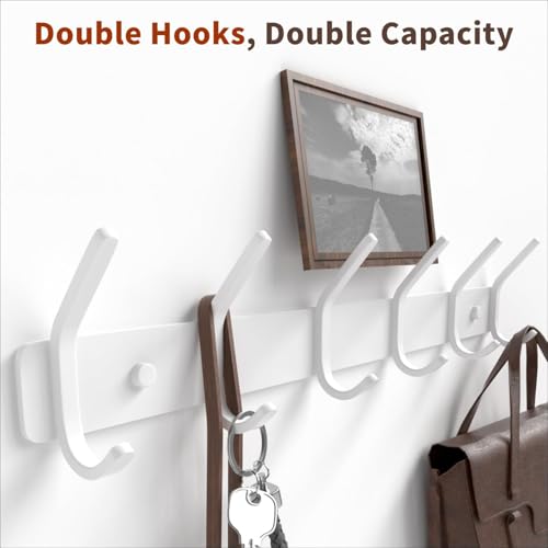 Coat Rack Wall Mount Hooks - 15 Inch White Metal 6-Hook Rack(1 Pack) - color: White, size: 1 Pack