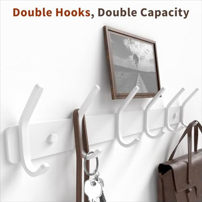 Coat Rack Wall Mount Hooks - 15 Inch White Metal 6-Hook Rack(1 Pack) - color: White, size: 1 Pack