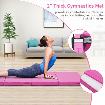 Gymnastics Mat, 3x6FT / 4x8FT 2" Thick Kids' Folding Tumbling Mat - color: 4x8FT-Pink