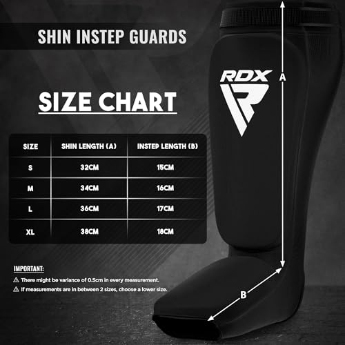 RDX Shin Guards Kickboxing Muay Thai, SATRA Approved, MMA Leg Instep Protection Pads, Sparring Training Martial Arts Boxing, Elasticated Padded Protector, Karate BJJ Taekwondo Gear, Men Women - color: Black, size: X-Large