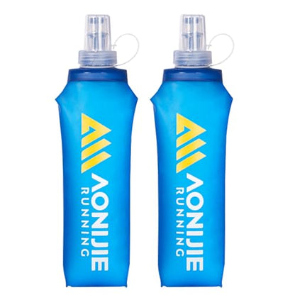 Azarxis TPU Soft Flask Collapsible Water Bottle Running Folding Gel Water Reservoir Handheld for Hydration Pack Hiking Cycling Climbing Jogging Marathon Trail Race - color: #01 Blue - 500 ml - 2-pack