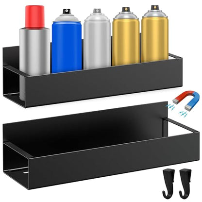 2 Pcs Magnetic Spray Can Holder, Magnet Toolbox Holder, Wall Mounted Spray Bottle Rack, Mechanic Paint Can Organizer, Tool Box Storage Rack for Garage Home Workspace (Black)