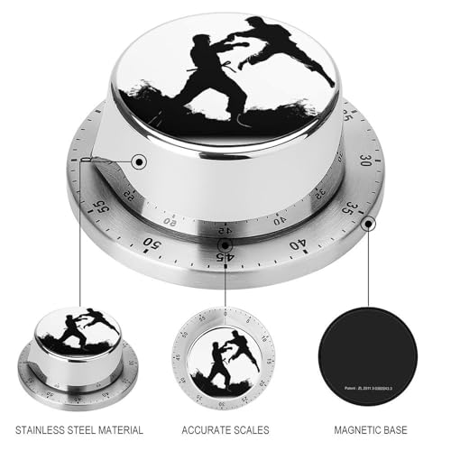 Mechanical Kitchen Timer, Kickboxing Printed Stainless Steel Timer with Magnetic Backing – No Batteries Required, Loud 70dB Alarm, Easy One-Twist Operation, Perfect for Cooking, Baking, Study, And Exe