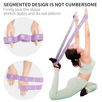 12 Loop Resistance Stretch Band, Numbered Flexibility Strap for Exercise, Physical Therapy, Yoga, Pilates, Dance, Gymnastics and Rehab Training, Adjustable Stretching for Splits, Ballet,Home Workouts - color: Purple