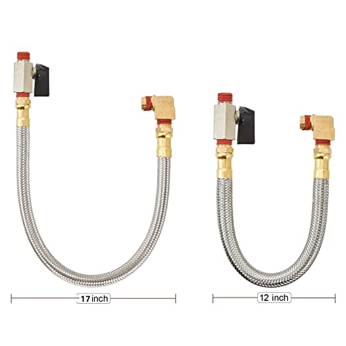 Extended Tank Drain Valve Assembly Kit Flexible Braided Steel Tube 15 inch 1/4 Inch NPT Pipe Fitting for Air Compressor - size: 15 Inch