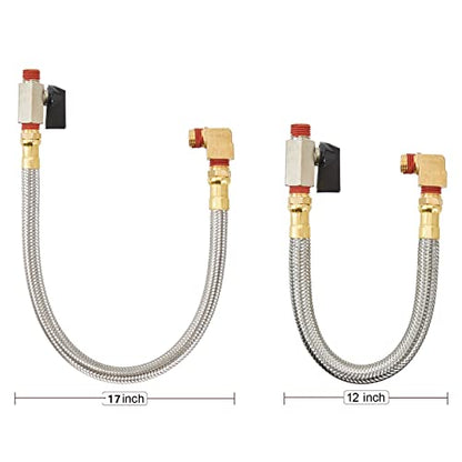 Extended Tank Drain Valve Assembly Kit Flexible Braided Steel Tube 15 inch 1/4 Inch NPT Pipe Fitting for Air Compressor - size: 15 Inch