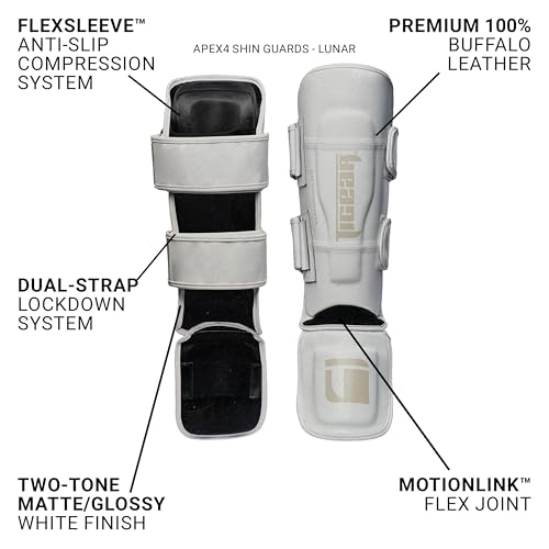Tigear APEX4 Lunar - Martial Arts Shin Guards | Muay Thai, MMA, Kickboxing & Sparring | 100% Buffalo Leather