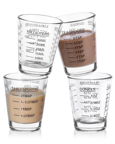 Shot Glasses Measuring Cup Set 4PACK Espresso Shot Glasses Liquid Heavy Glass 26-Incremental Measurement 1 OZ, 2 TBS, 6 TSP, 30 ML Kitchen Tools (Black) - color: 4 Pack-Black
