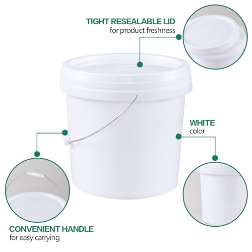 4-Gallon White Bucket Pail Container with AirTight Lid, Food Grade All Purpose Bucket with Metal Handle, BPA Free, 4 Packs