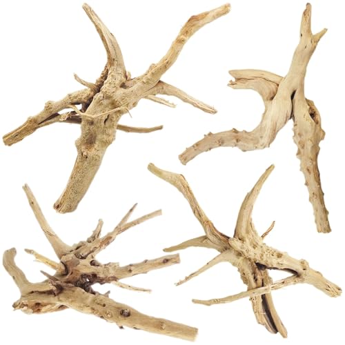 Natural Driftwood for Aquarium, 6-8" 4 Pcs Wood Aquarium Decorations Fish Tank Log Reptile Tree Branches, Assorted Spider Wood Branch - size: Spiderwood（6-8 inch pack of 4）