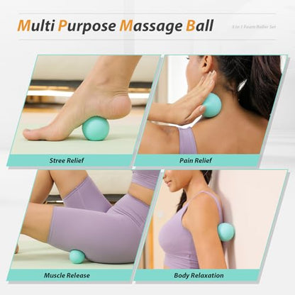 5 in1 Foam Roller Set High Density 15" Foam Roller for Muscle Recovery - color: Pure Turquoise