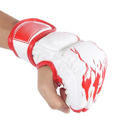HERCHR MMA Gloves, Professional MMA Fingerless Gloves PU Leather Punching Bag Sanda Boxing Gloves for Punching Bag Sparring Muay Thai Karate - color: white red
