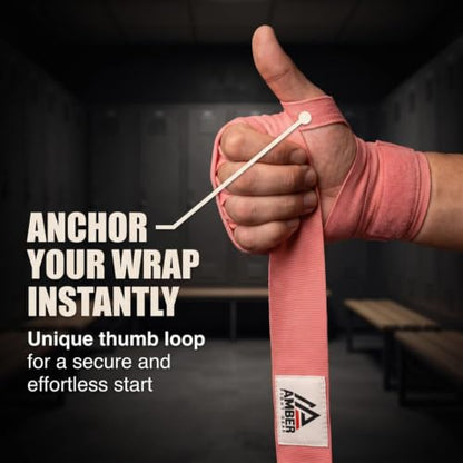 Amber Fight Gear Semi Elastic Professional 180-Inch Hand Wraps with Hook and Loop Closure for Boxing Kickboxing Muay Thai MMA for Men and Women - color: Pink