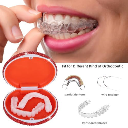 Retainer Case Cute Mouse Guard Case Slim Aligner Case Compatible with Invisalign Bling Night Guard Case Orthodontic Retainer Box Magnetic Denture Holder (Red) - color: red