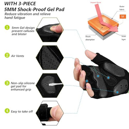 MOREOK Cycling Gloves Bike Bicycle Gloves, Half Finger 5MM Gel Anti-Slip - color: Black, size: X-Large