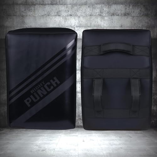 Muay Thai Kick Shield, Leather Kick Pad with Curved Shape & Thick Padding for MMA, Boxing & Martial Arts Training - color: Black