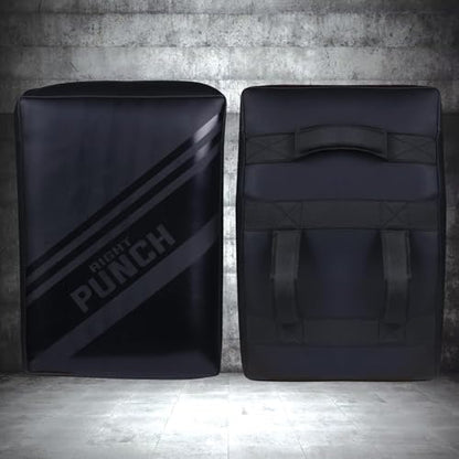 Muay Thai Kick Shield, Leather Kick Pad with Curved Shape & Thick Padding for MMA, Boxing & Martial Arts Training - color: Black