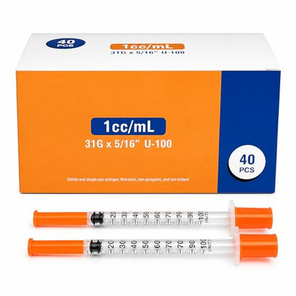 Pack of 40 1ml 31G x 5/16 Inch (0.25mm x 8mm) , U-100 Lab Tools, Individual Wrapped - color: 40PCS-31G5/16