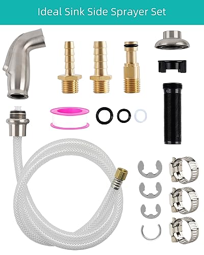 Universal Kitchen Sink Spray Attachment/Hose/Holder Set, Kitchen Side Sprayer Compatible with Moen/Delta Faucet, Kitchen Sink Faucet Sprayer Replacement, Brushed Nickel Finish