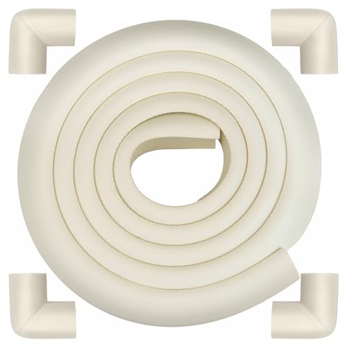Corner Protector Baby, Baby Proofing Edge Corner Protector, Waterproof Soft Foam Cushion with Adhesive Tape (6.6ft Edge + 4 Corners),Wall Corner Protector for Fireplace, Table, Stair, Cabinet(White) - color: White Sponge（6.56ft + 4 Corners)