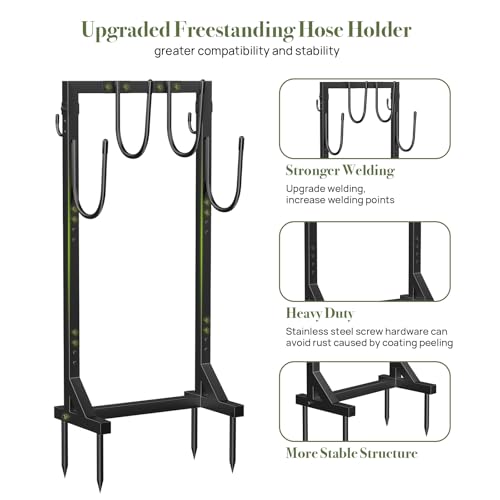 Garden Hose Holder, Metal Freestanding Hose Stand with 4 Spikes, Holds up to 150FT Hose, Sturdy Hose Reel Alternative, Heavy Duty Hose Storage for Outside Yard Lawn - color: Black-double