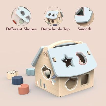 SPEEDY MONKEY Wooden House Shape Sorter | 8 Blocks & Monkey Character - color: Monkey House