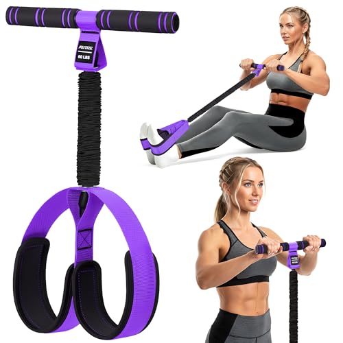 KUTIZE Multifunction Pedal Resistance Band with Handle, Upgraded Exercise Equipment with Soft Foot Pedal for Sit Up & Full-Body Home Gym Workouts, Core/ABS Training, Pilates, Yoga & Physical Therapy - color: 2-Purple-60LBS