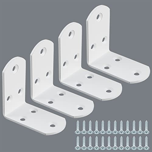 Alise 4Pcs Shelf Brackets White, Stainless Steel Floating Shelf Brackets Corner Brackets, L Brackets for Shelves, 90 Degree Angle Bracket, Heavy Duty Shelf Brackets for Wood Furniture (2.56X2.56 in)